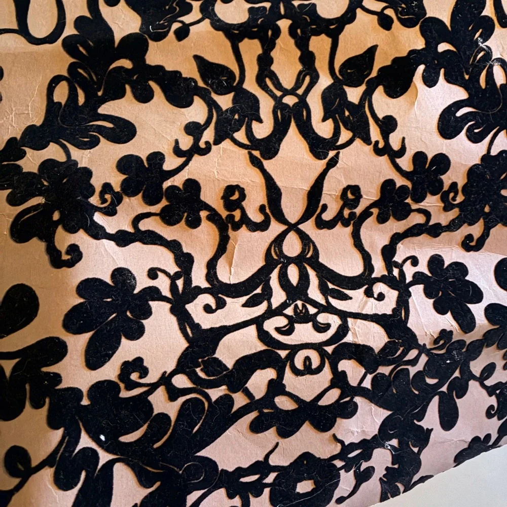 TWO Anthropologie Black Flocked Damask wallpaper